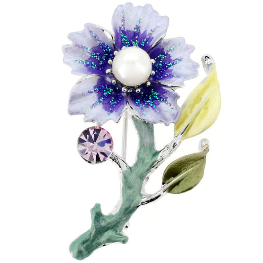 Purple Flower Swarovski Crystal Pin Brooch