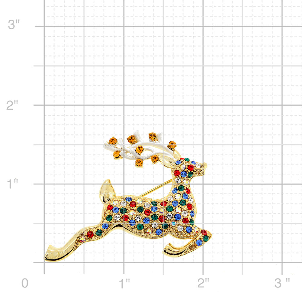 Multicolor Christmas Reindeer Swarovski Crystal Pin Brooch