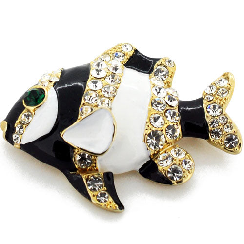 Black White Fish Swarovski Crystal Pin Brooch