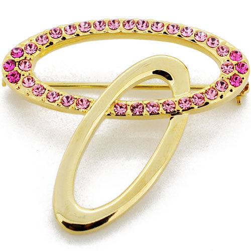 Golden Pink Oval Swarovski Crystal Pin Brooch