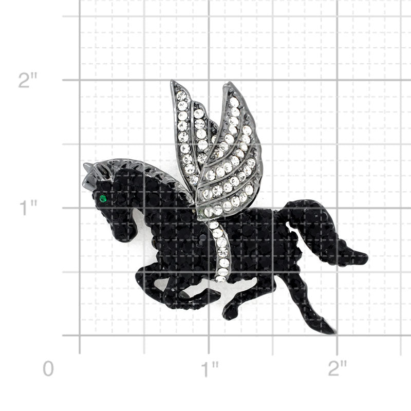 Black Flying Horse Pegasus Swarovski Crystal Brooch Pin