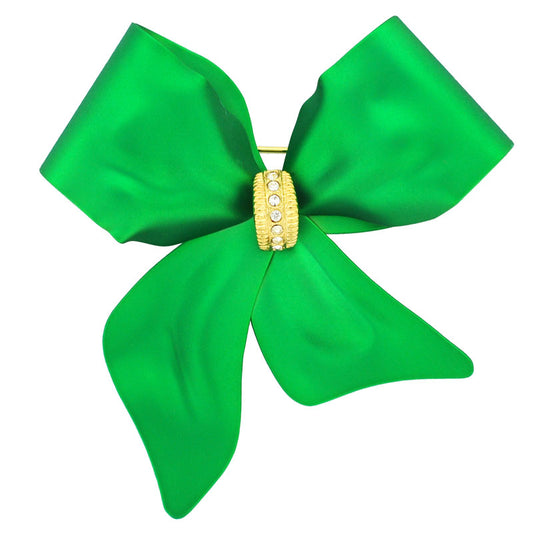 Green Bow Swarovski Crystal Brooch Pin