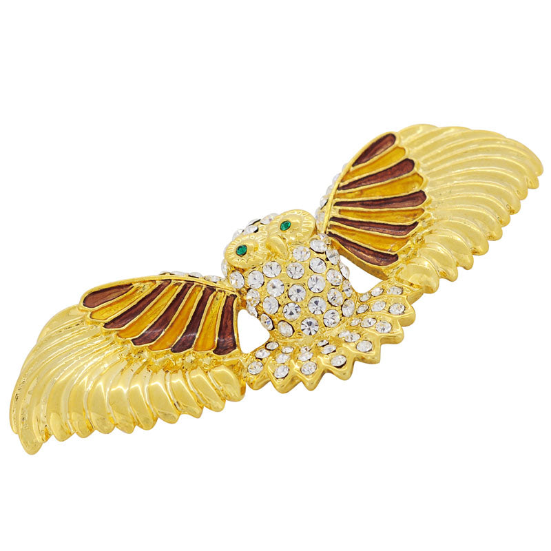 Golden Owl Crystal Brooch Pin