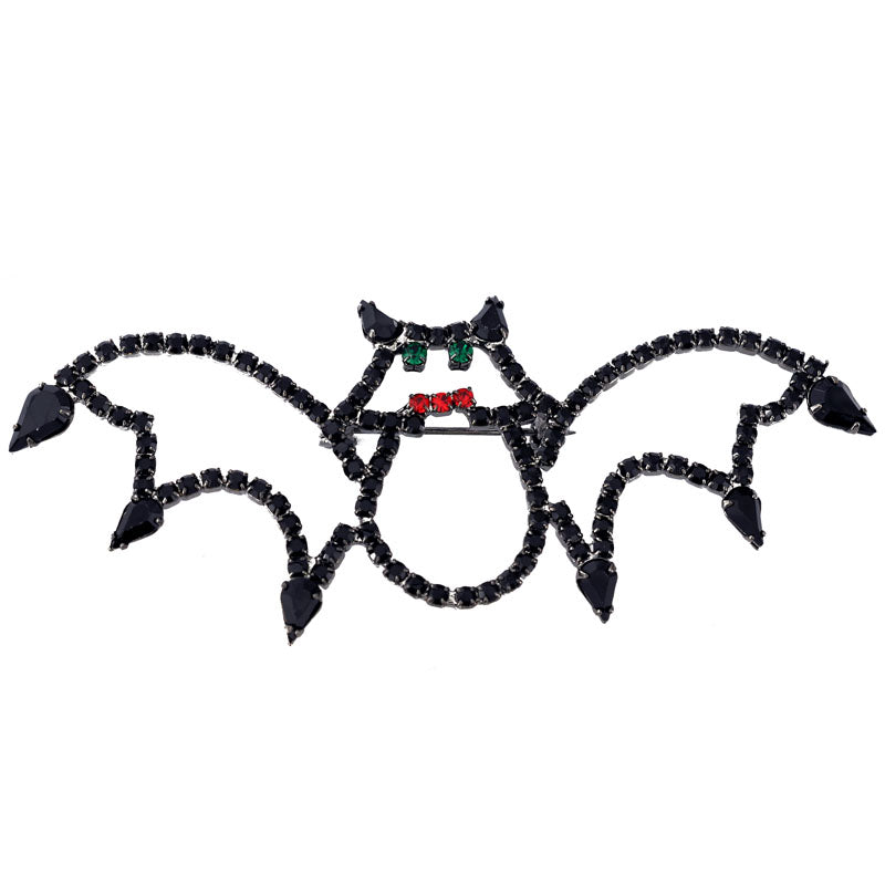 Black Bat Crystal Brooch Pin