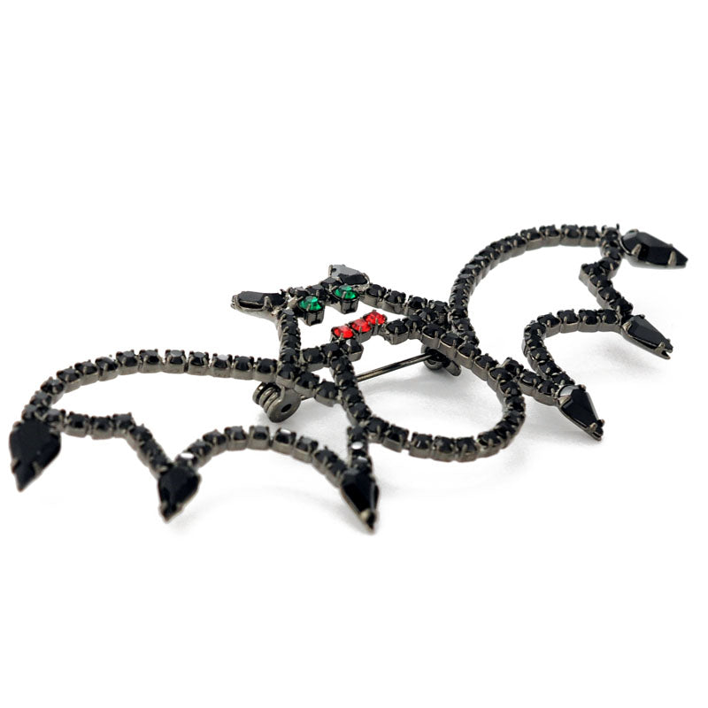 Black Bat Crystal Brooch Pin