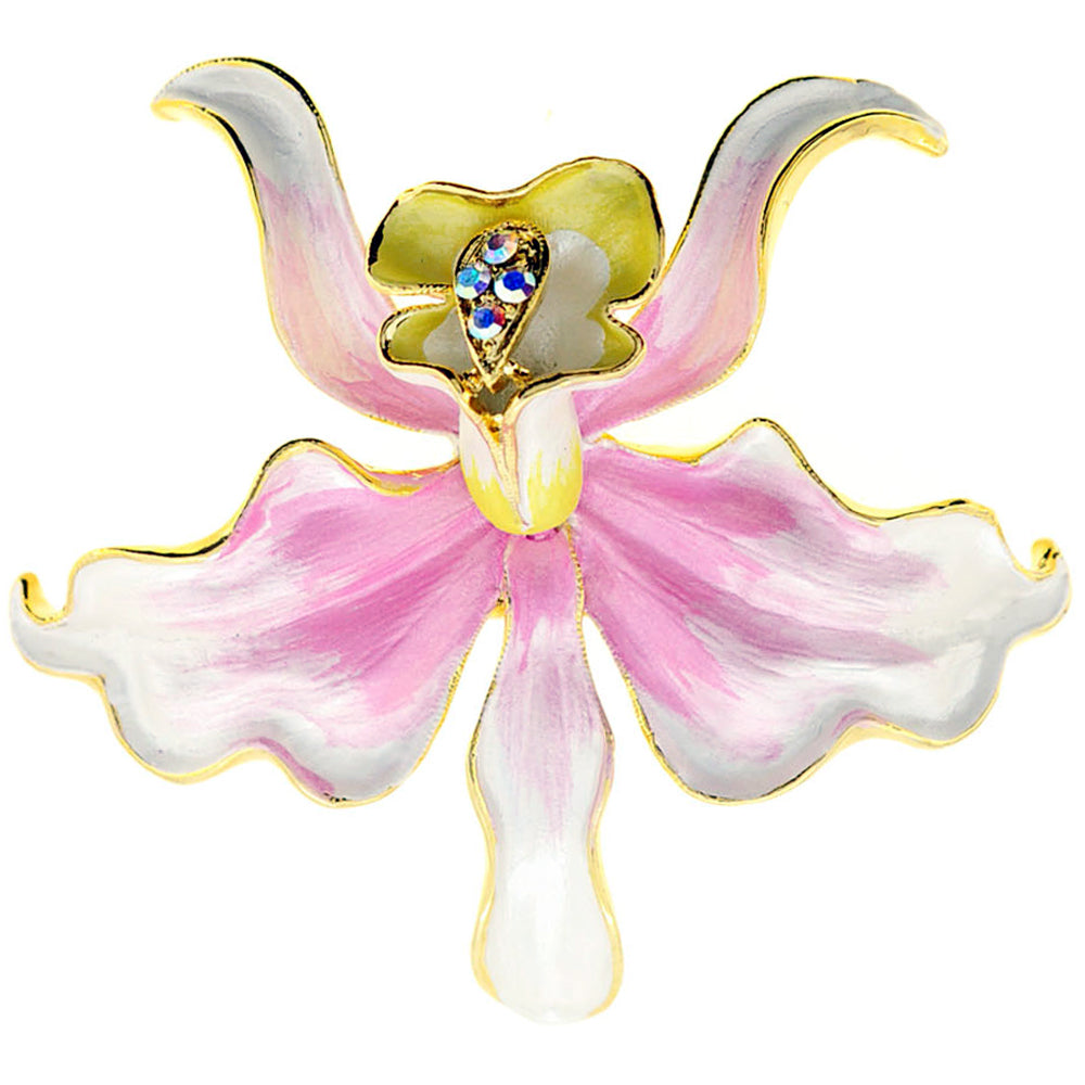 Pink Orchid Flower Swarovski Crystal Pin Brooch