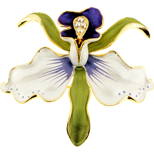 White and Purple Orchid Flower Swarovski Crystal pin brooch