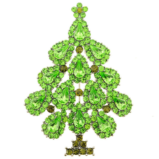 Green Christmas Tree Crystal Pin Brooch