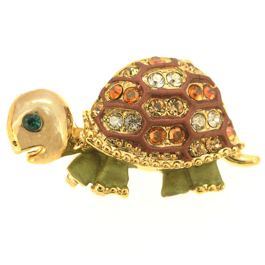 Brown Green Turtle Swarovski Crystal Brooches Pins