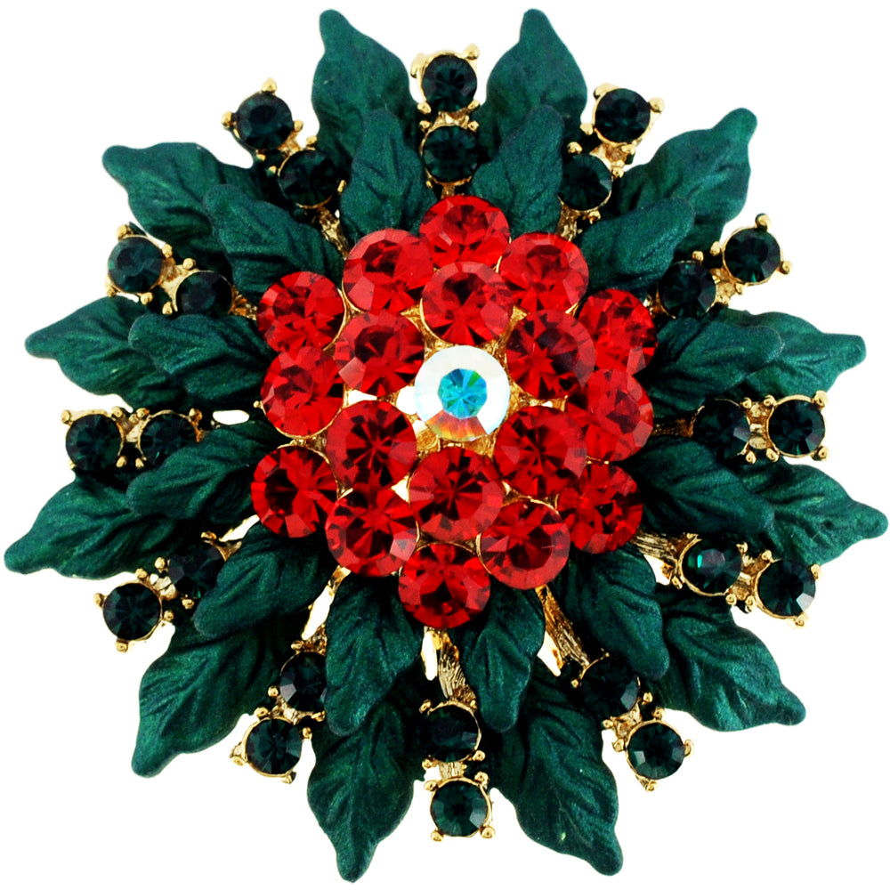 Christmas Poinsettia Flower Swarovski Crystal Pin Brooch