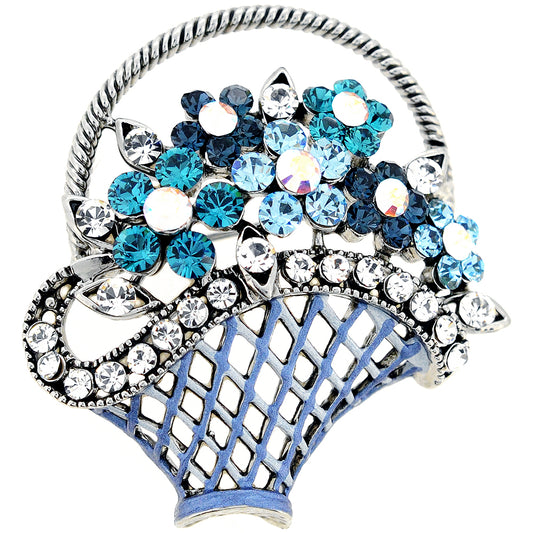 Blue Flower Basket Swarovski Crystal Pin Brooch