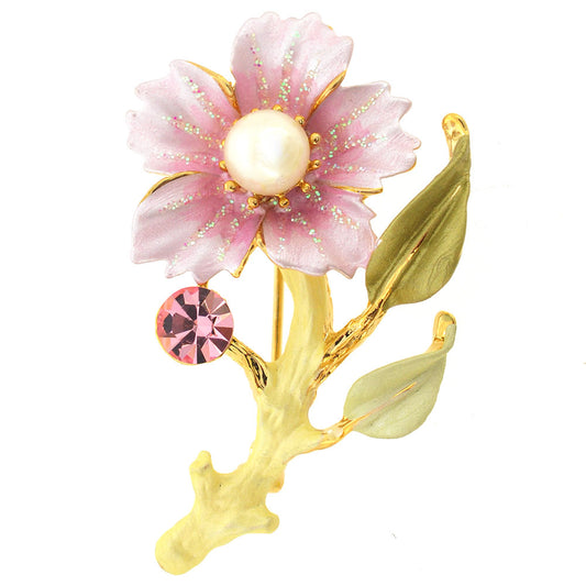 Pink Flower Swarovski Crystal Pin Brooch