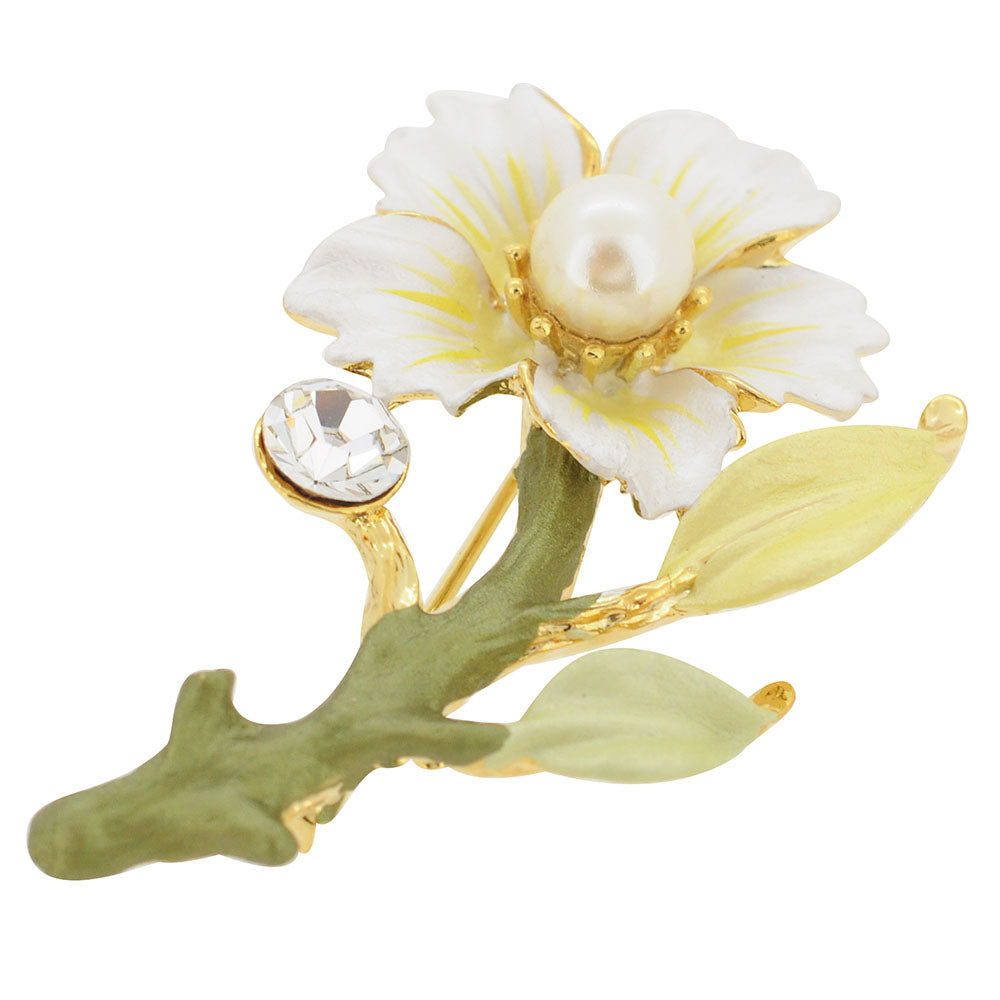 White Flower Swarovski Crystal Pin Brooch