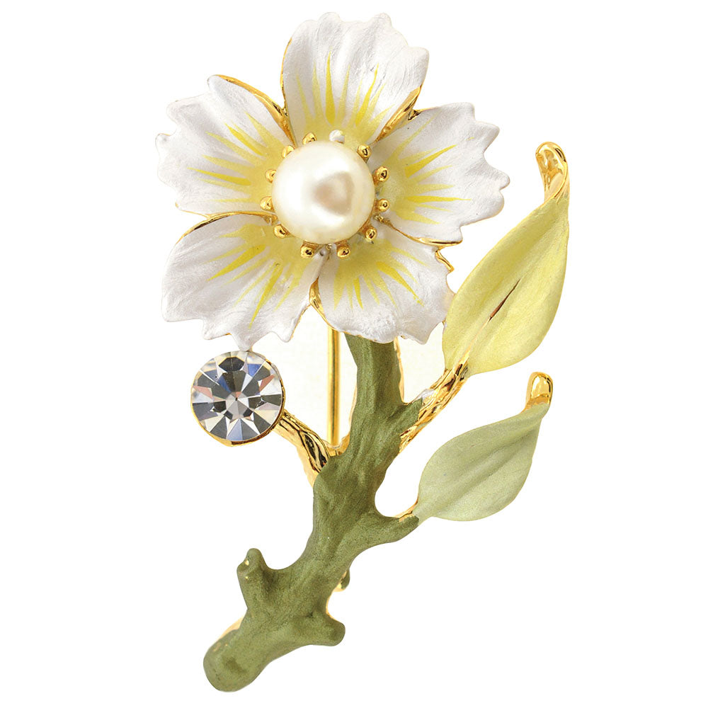 White Flower Swarovski Crystal Pin Brooch