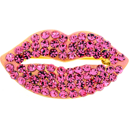 Pink Lips Crystal Brooch Pin