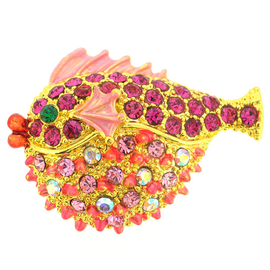 Pink  Fish Crystal Brooch Pin