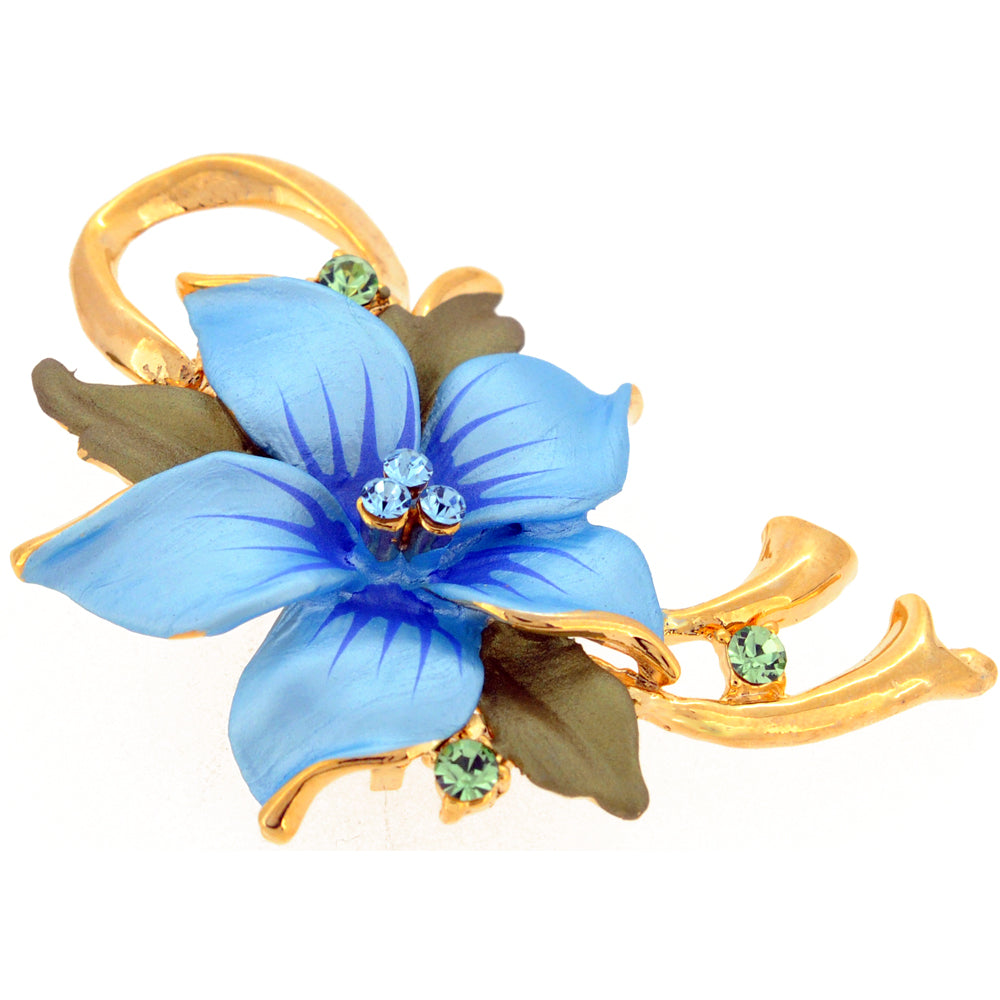 Blue Poinsettia Flower Swarovski Crystal Pin Brooch and Pendant