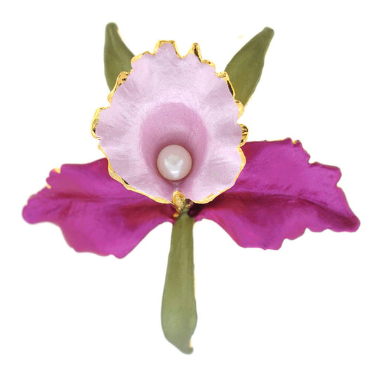 Purple Pink Orchid Flower Brooch Pin