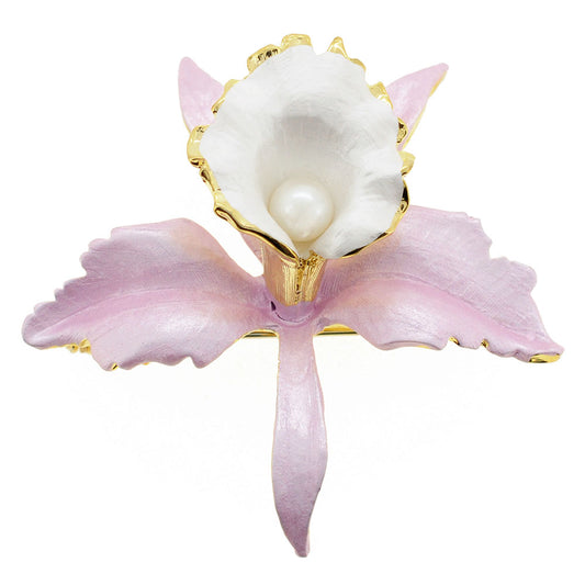 Pink White Orchid Flower Brooch Pin