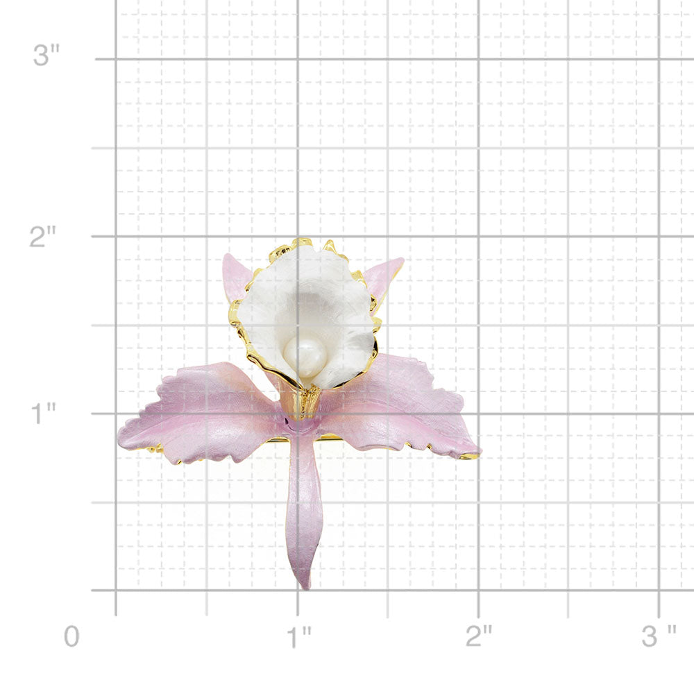 Pink White Orchid Flower Brooch Pin