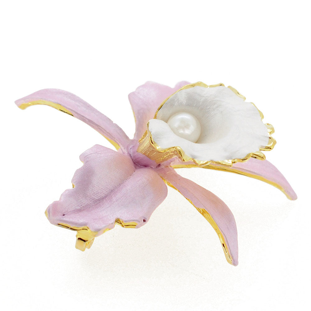 Pink White Orchid Flower Brooch Pin