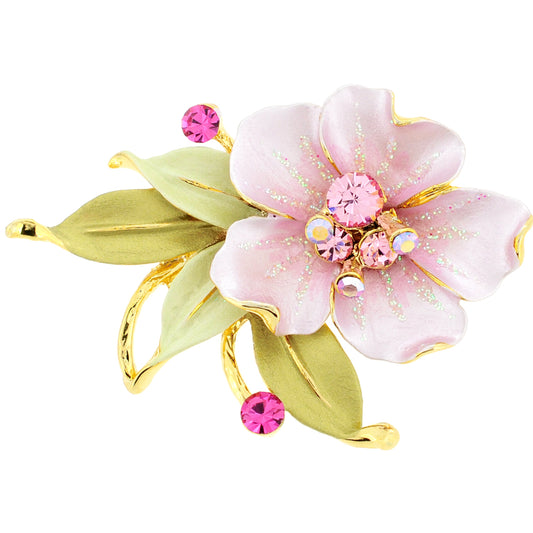 Pink Flower Swarovski Crystal Pin Brooch