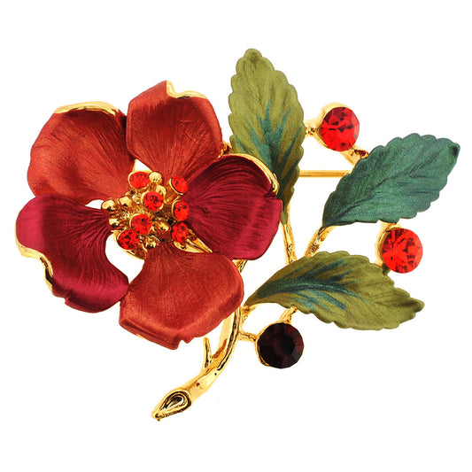 Red Flower Swarovski Crystal Pin Brooch