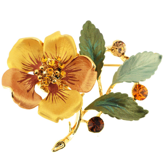 Topaz Brown Flower Swarovski Crystal Pin Brooch