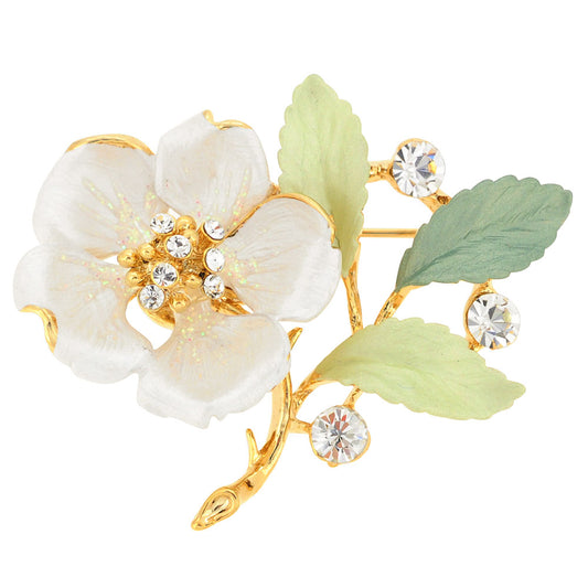 White Flower Swarovski Crystal Pin Brooch