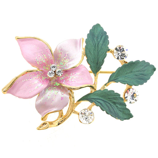 Pink Flower Swarovski Crystal Pin Brooch