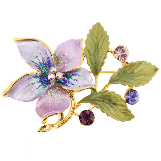 Purple Flower Swarovski Crystal Pin Brooch