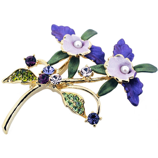 Purple Orchid Swarovski Crystal Flower Pin Brooch