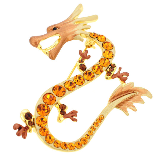 Topaz Yellow Brown Dragon Swarovski Crystal Pin Brooch