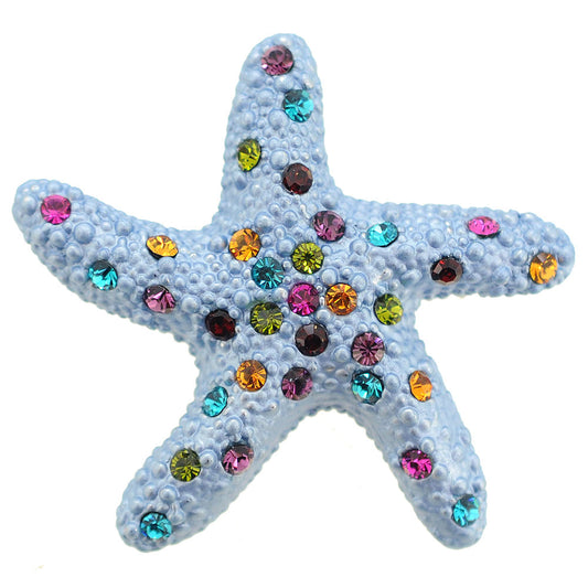 Multicolor Crystal Blue Starfish Pin Brooch