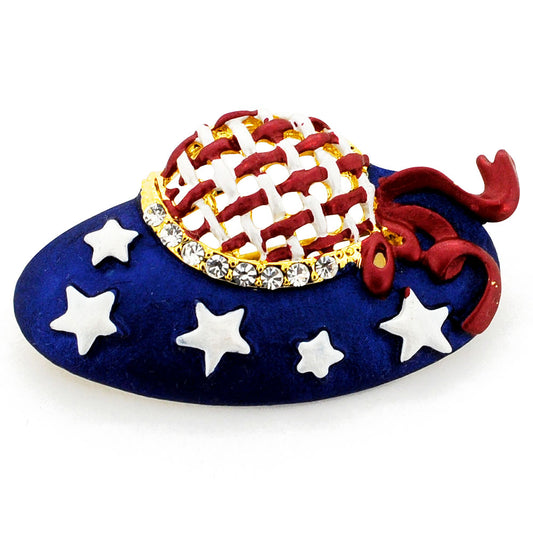 Patriotic American Flag Hat Crystal Pin Brooch