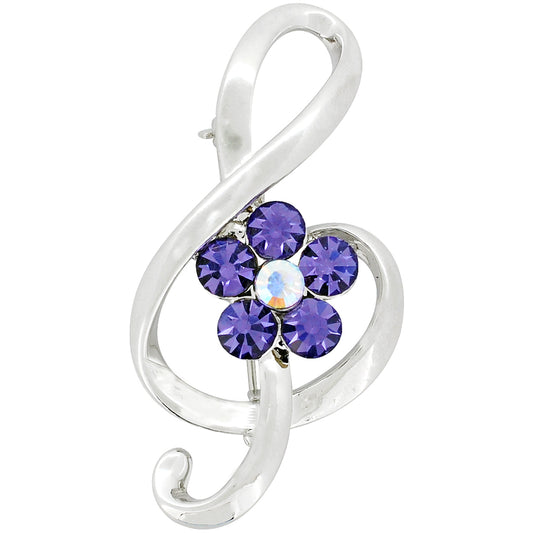 Music Note with Purple Flower Crystal Pin Brooch