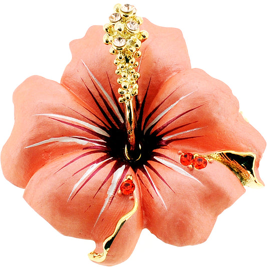 Small Peach Hawaiian Hibiscus Pin Flower Pin Brooch and Pendant