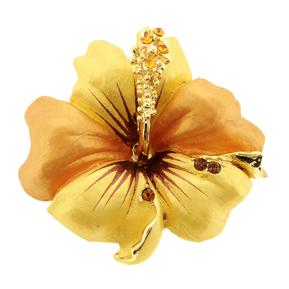 Small Golden Hawaiian Hibiscus Swarovski Crystal Flower Pin Brooch and Pendant