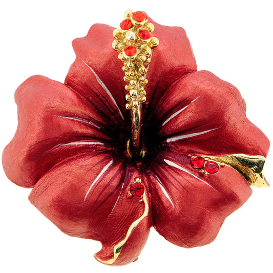 Small Red Hawaiian Hibiscus Swarovski Crystal Flower Pin Brooch and Pendant