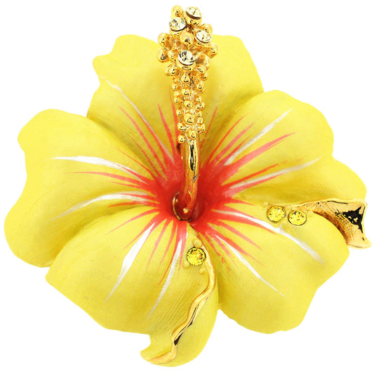 Small Yellow Hawaiian Hibiscus Swarovski Crystal Flower Pin Brooch and Pendant