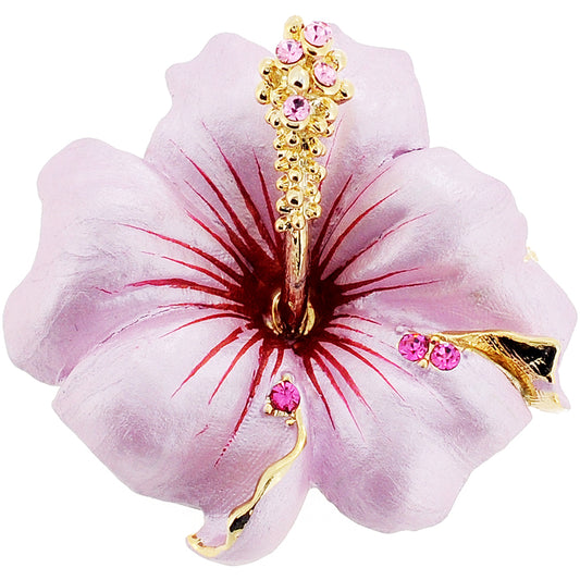 Small Pink Hawaiian Hibiscus Swarovski Crystal Flower Pin Brooch and Pendant