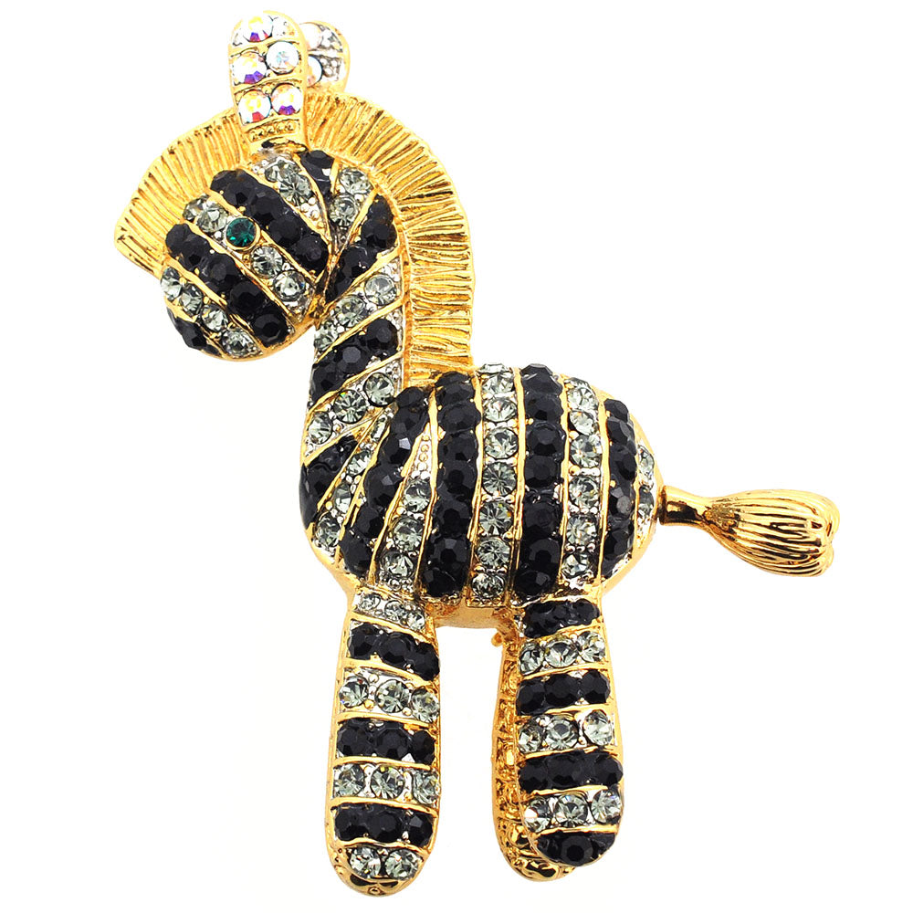 Golden Zebra Swarovski Crystal Pin Brooch