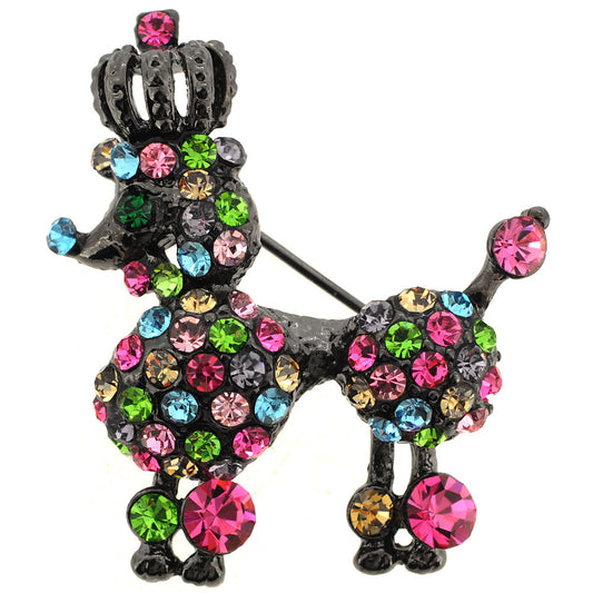 Multicolor Swarovski Crystal Black Poodle Dog Pin Brooch