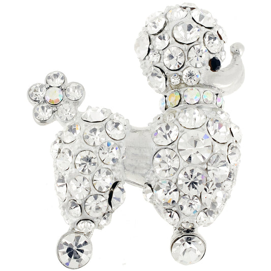 Chrome Poodle Dog Crystal Pin Brooch