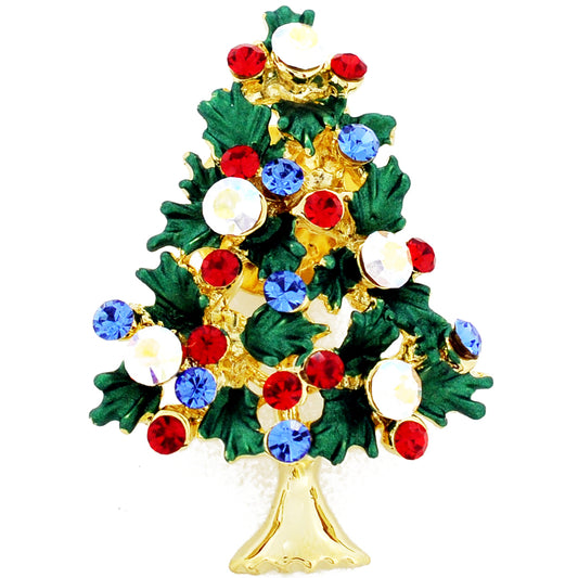 Multicolor Christmas Tree Crystal Tack Pin