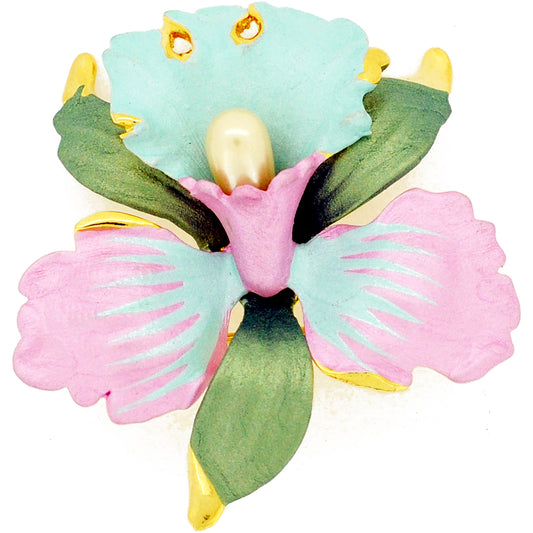 Light Green And Pink Orchid Swarovski Crystal Flower Pin Brooch