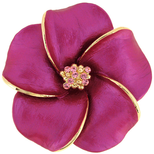 Dark Fuchsia Hawaiian Plumeria Swarovski Crystal Flower Brooch Pin And Pendant