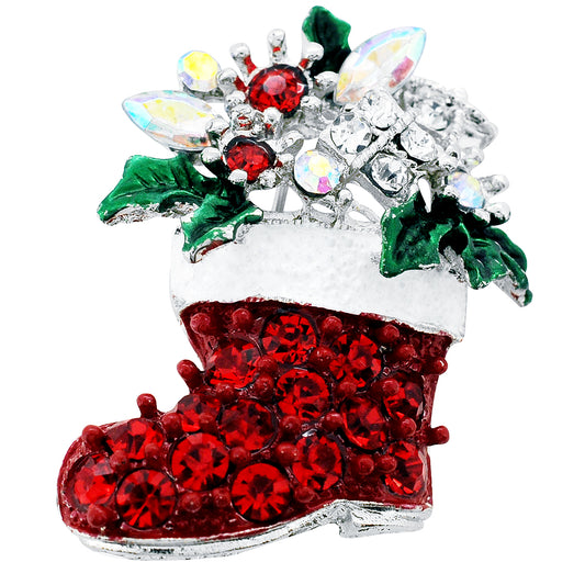 Christmas Stocking with Ornaments Swarovski Crystal Brooch Pin