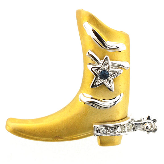 Golden Cowboy Boot Whit Star Tack Swarovski Crystal Shoes Pin Brooch