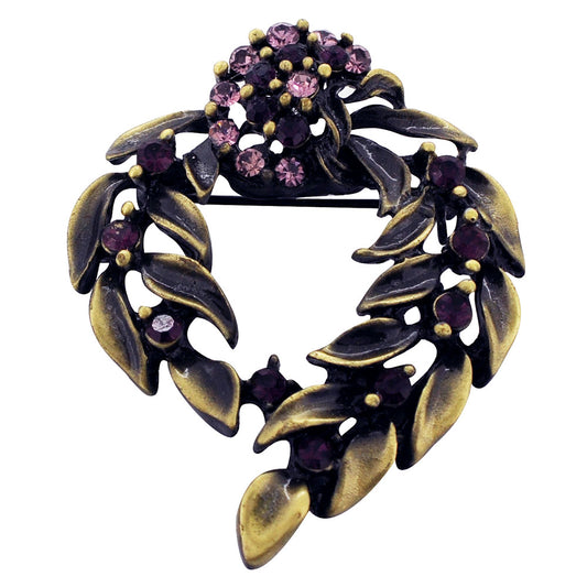 Amethyst Vintage Style Flower Wreath Brooch Pin